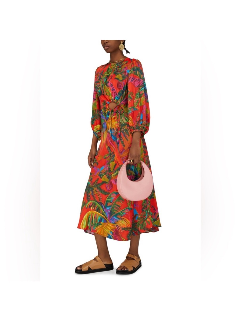 Farm Rio Urban Jungle Midi Dress S Tropical Vacation Maximalist Boho Resort